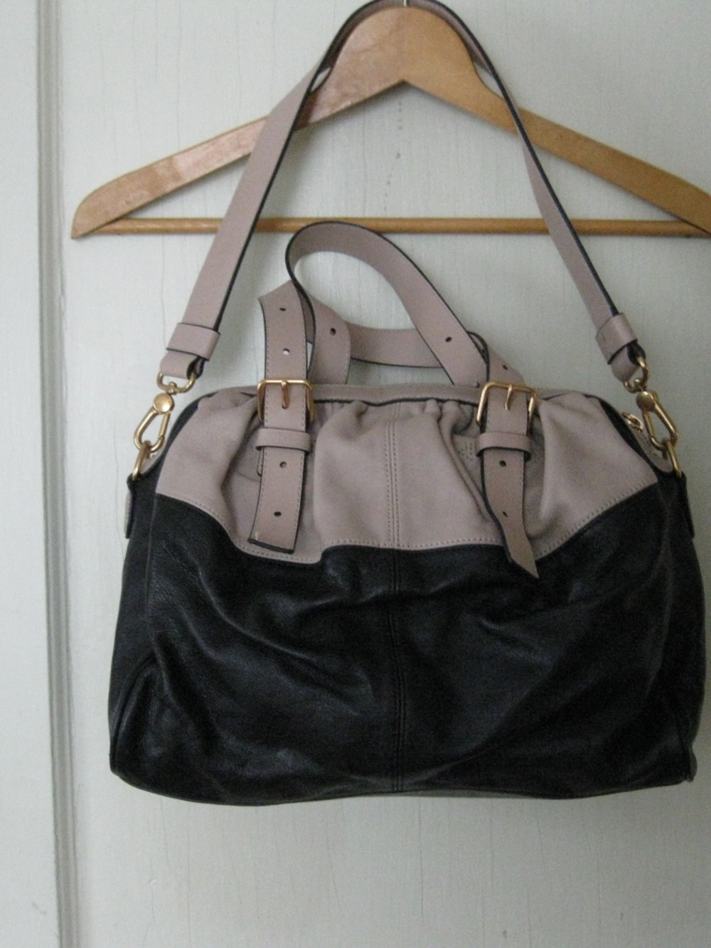 Marc by Marc Jacobs black and beige leather satchel bag with a top handle